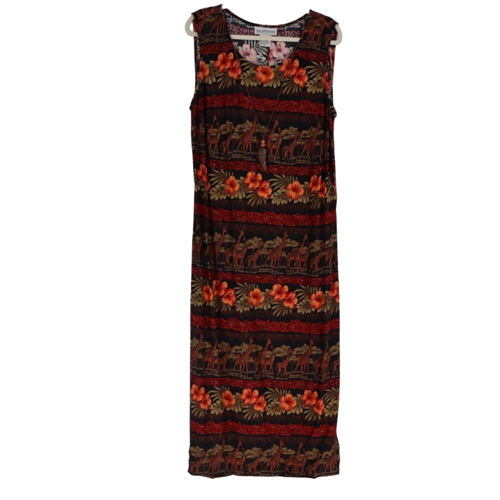 Special Thyme‎ LTD Vintage Giraffe Safari Maxi Dress Size 18W Floral Tie Waist